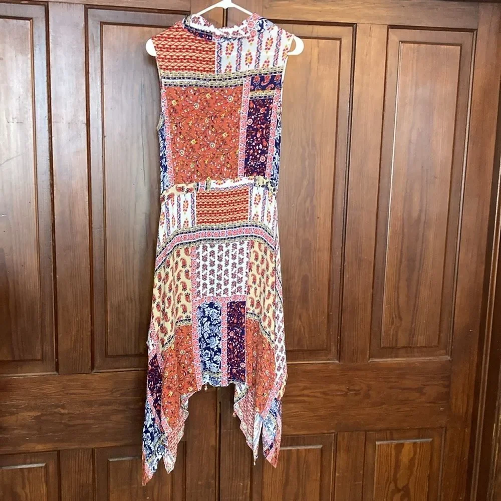 Dina Be Handkerchief Hem Floral Collared V-neck Sleeveless Drawstring Dress S - Picture 2 of 9